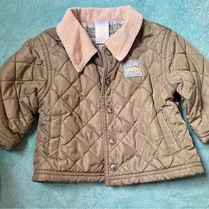 Vintage Gymboree Boys Quilted Olive Jacket with Corduroy Collar